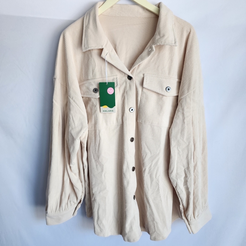 Halara Vanilla‎ Ice XL Ribbed Jacket Academia Cream Button Shacket NWT